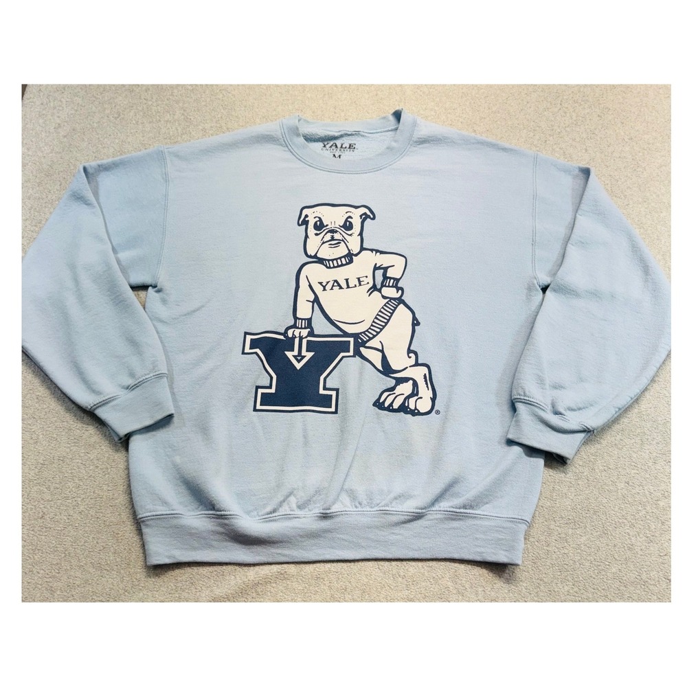 Yale University Bulldogs Sweatshirt Adult M Blue Bulldog Mascot Crewneck Retro